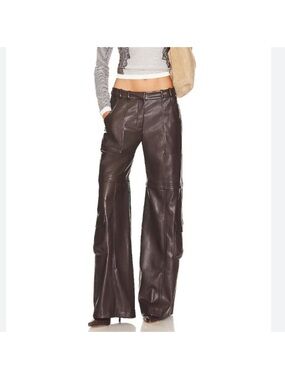 Amanda Uprichard Lucas Faux Leather Low Rise Cargo Pants - Brown Sz M